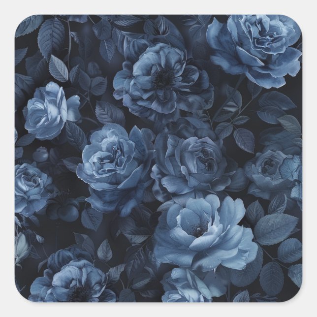 Blue Roses Moody Floral Square Sticker (Front)