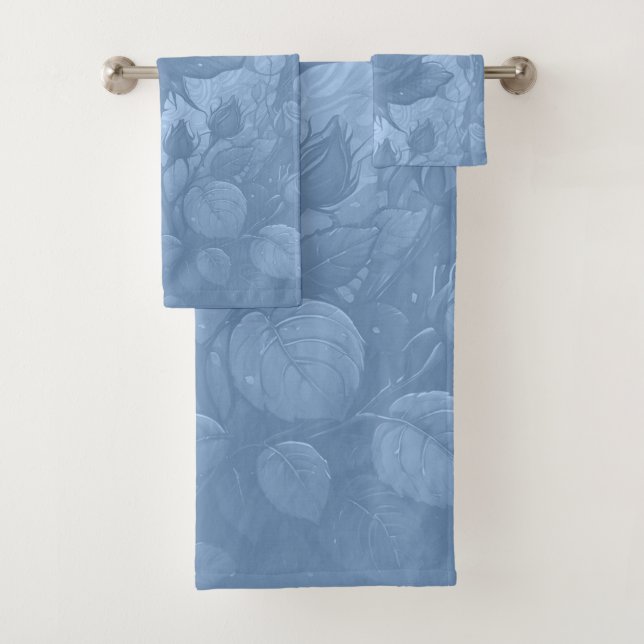 Blue Roses Motif Bath Towel Set (Insitu)