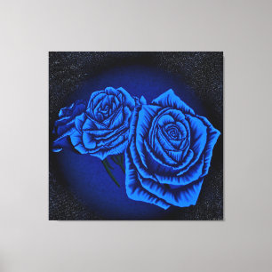 Blue Roses on Dark Background Canvas Print
