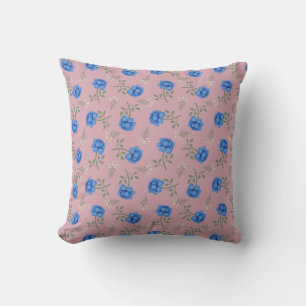 Blue Roses on Pink Oversized Calico Throw Pillow