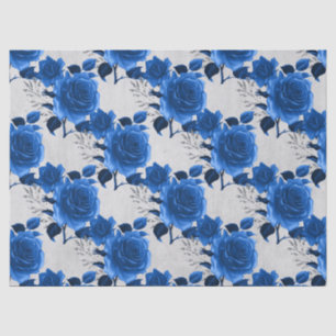 Blue Roses on White Decoupage Tissue Paper