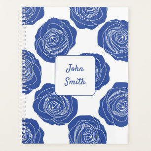 Blue Roses on White_ Floral Pattern Script Planner