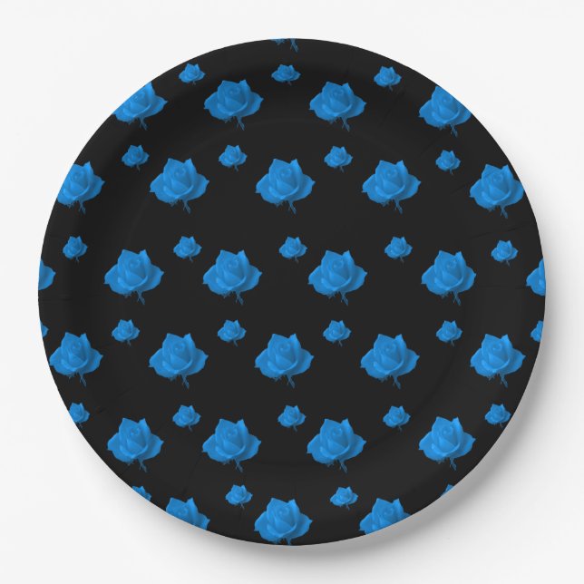Blue Roses Paper Plate (Front)