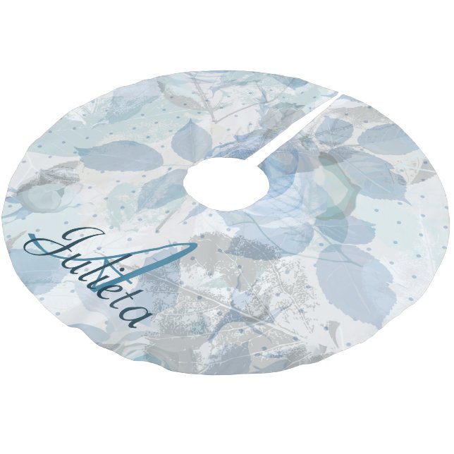 Blue Roses pattern luxury Monogram Brushed Polyester Tree Skirt (Angled)