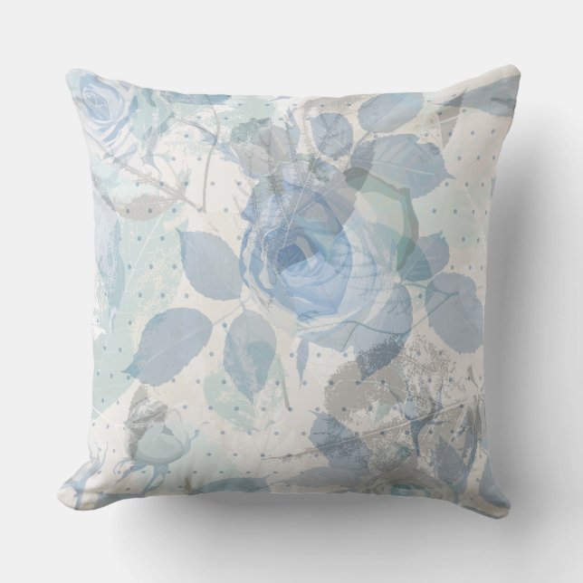 Blue Roses pattern luxury Throw Pillow (Front)