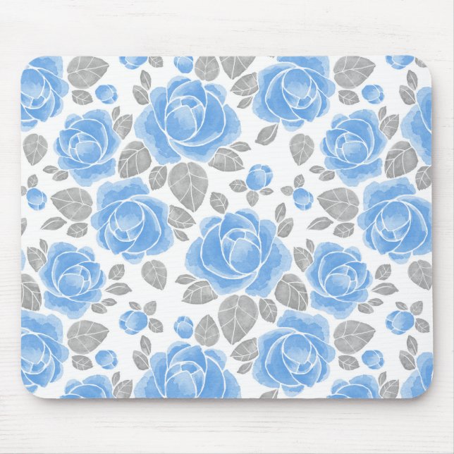 Blue roses pattern mouse pad (Front)