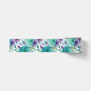 Blue Roses Purple Watercolor Blooms Grosgrain Ribbon