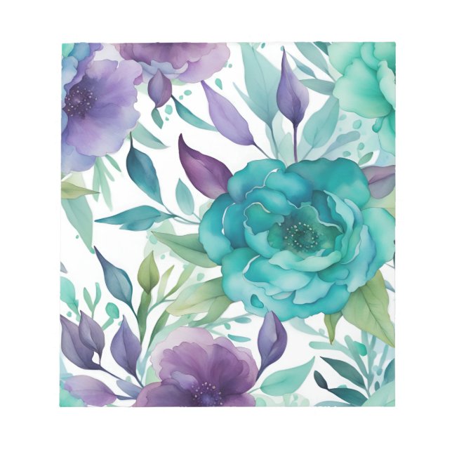Blue Roses Purple Watercolor Blooms  Notepad (Front)