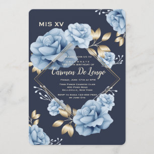 Blue Roses Quinceañera Invitation