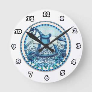 Blue Roses Rocking Horse  clock