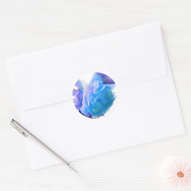 Blue Roses, romantic floral watercolor Classic Round Sticker (Envelope)