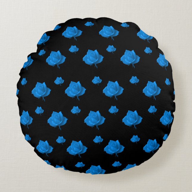 Blue Roses Round Pillow (Front)