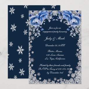Blue Roses Snowflake Christmas Engagement Party Invitation
