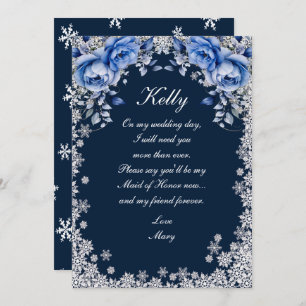 Blue Roses Snowflake Christmas Invitation