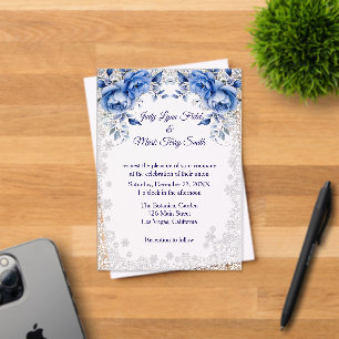 Blue Roses Snowflake Christmas Wedding Acrylic Invitations