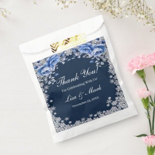 Blue Roses Snowflake Christmas Wedding Favour Bag