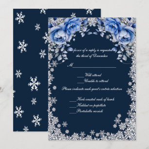 Blue Roses Snowflake Christmas Wedding Response Invitation