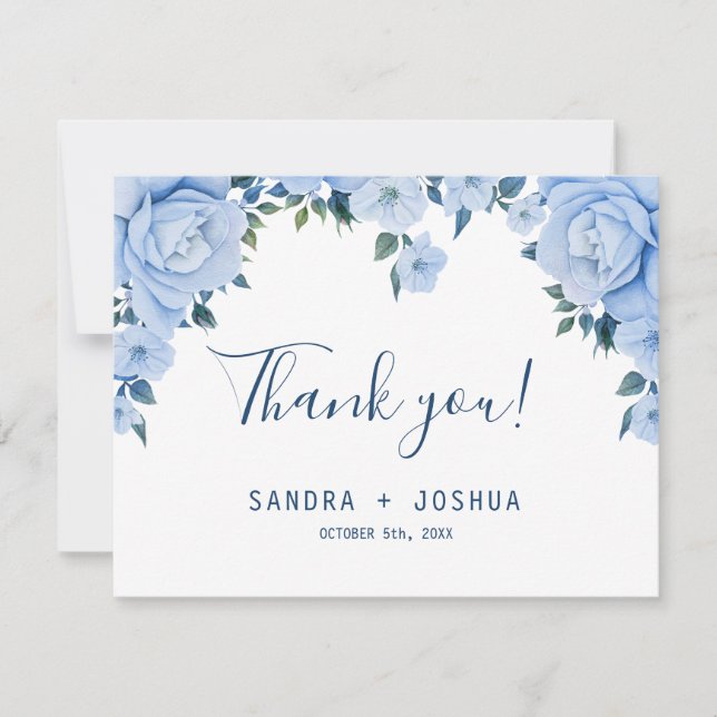 Blue Roses Thank you wedding flat card (Front)