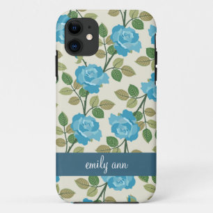 Blue Roses Vines Pattern iPhone4 Case