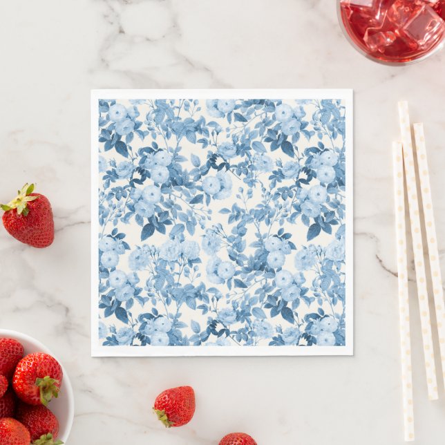 Blue Roses Vintage Botanical Garden Napkin (Insitu)