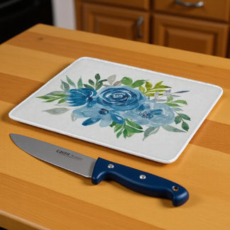 Blue Roses Watercolor Cutting Board