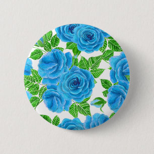 Blue roses watercolor seamless pattern 2 inch round button