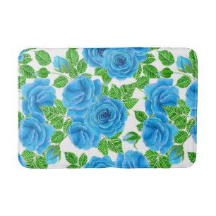 Blue roses watercolor seamless pattern bath mat