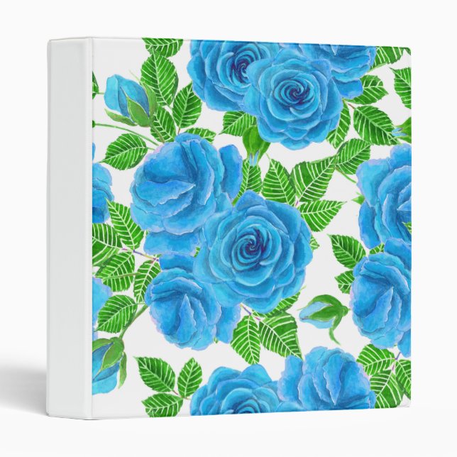 Blue roses watercolor seamless pattern binder (Front/Spine)