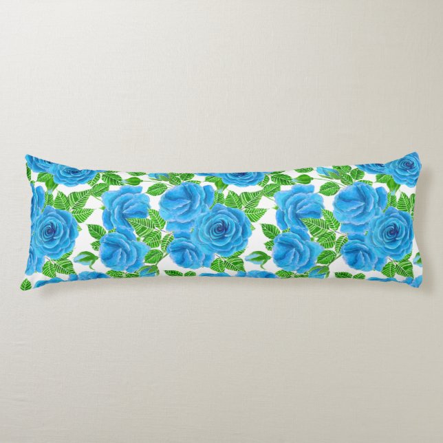 Blue roses watercolor seamless pattern body pillow (Front)