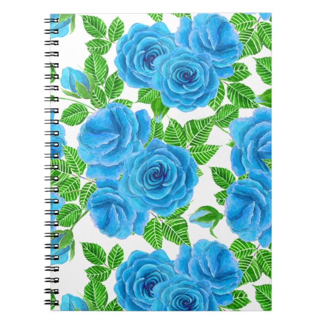 Blue roses watercolor seamless pattern notebook (Front)