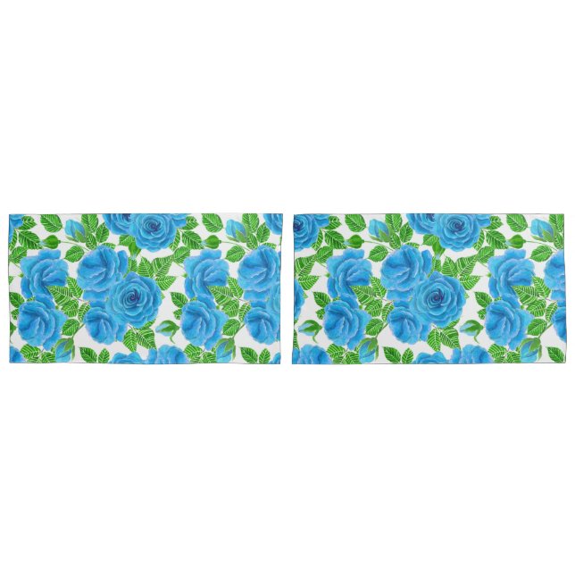 Blue roses watercolor seamless pattern pillowcase (Front-Set)