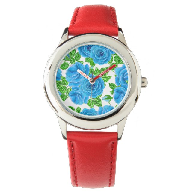 Blue roses watercolor seamless pattern watch (Front)