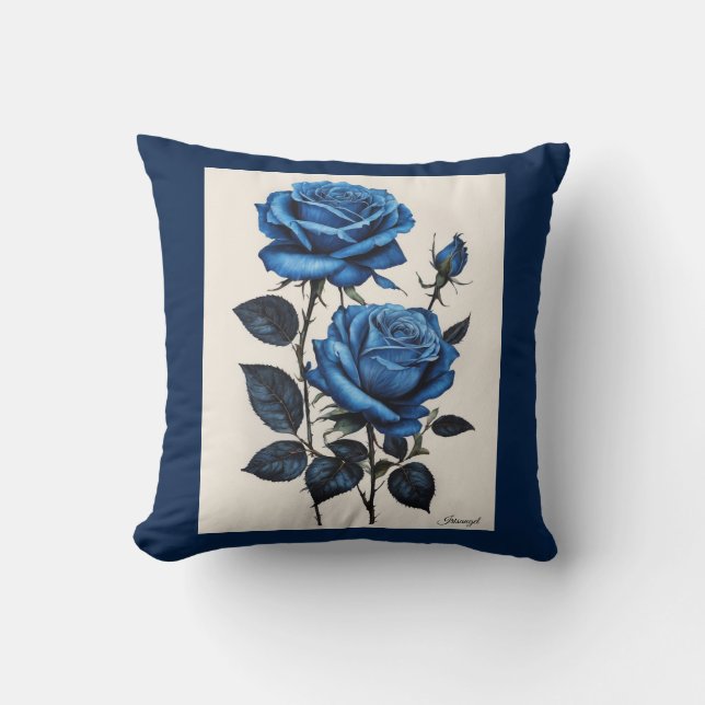 Blue Roses watercolor Throw Pillow (Front)