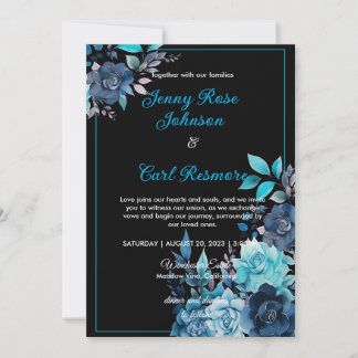 Blue Roses Watercolor Wedding Invitation