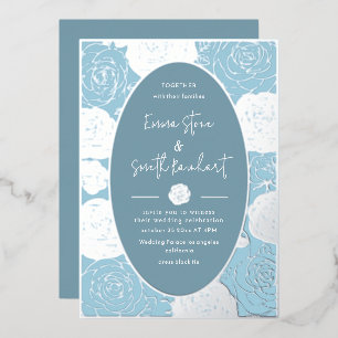 Blue Roses Wedding Foil Invitation