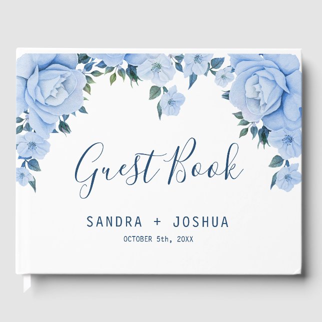 Blue Roses Wedding Guest Book (Front)