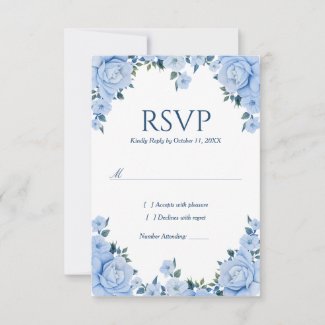 Blue Roses Wedding RSVP card