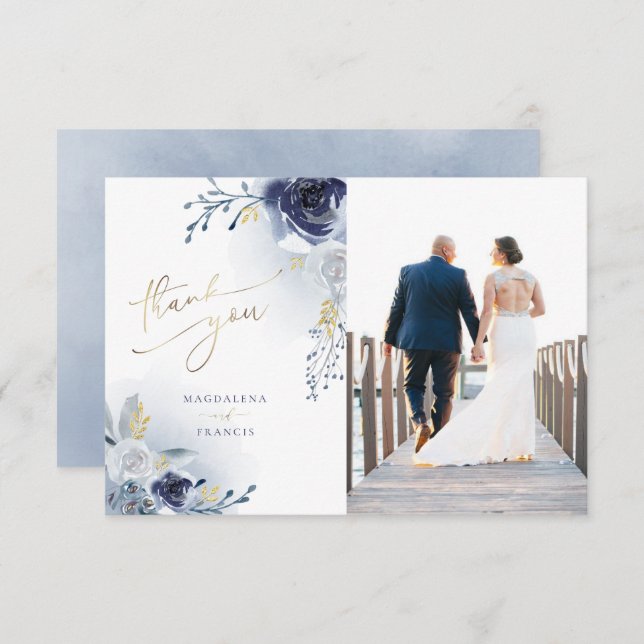 blue roses wedding thank you card (Front/Back)