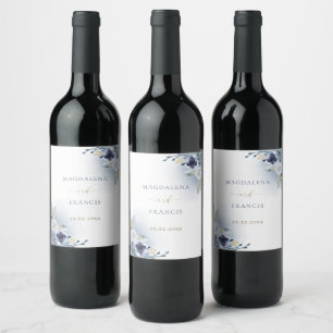 blue roses wedding wine label