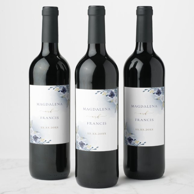 blue roses wedding wine label (Bottles)