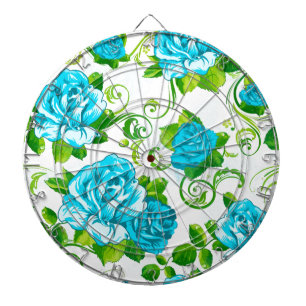 Blue Roses White Background Dartboard