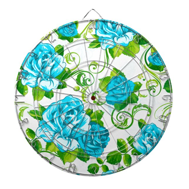 Blue Roses White Background Dartboard (Front)