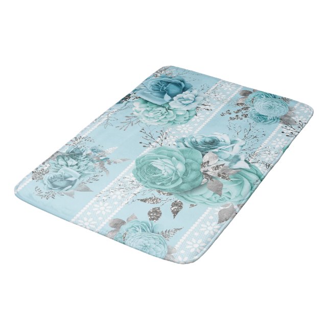 Blue Roses with Lace Bath Mat (Angled)