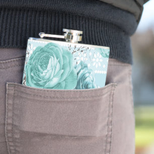 Blue Roses with Lace Hip Flask