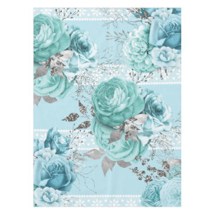 Blue Roses with Lace Tablecloth