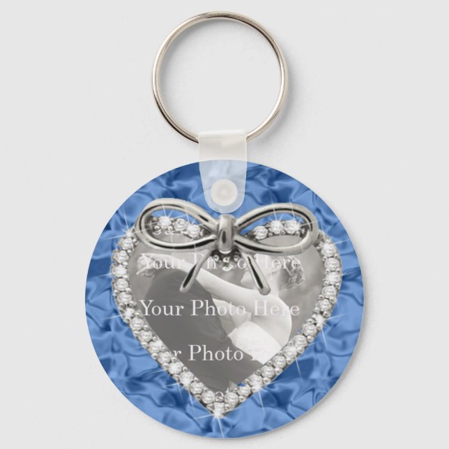 Blue Round Diamond Heart Frame Keychain (Front)