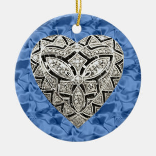 Blue Round Elegant Designer Heart Ornament