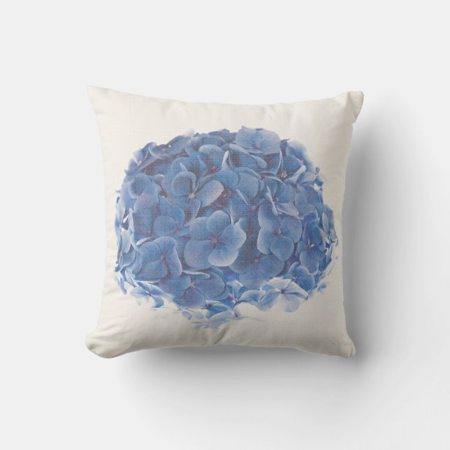 Blue Round Hydrangea Cluster on White Pillow (Front)