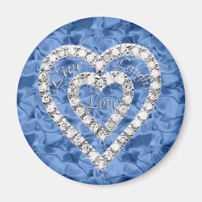 Blue Round Live Laugh Love Diamond Heart Magnet (Front)