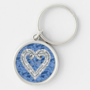 Blue Round Love Diamond Heart Keychain